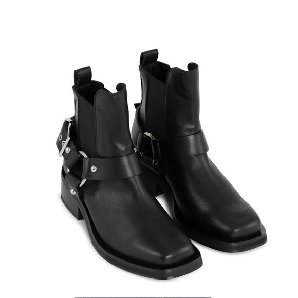 NEW GANNI Black Low Cut Biker Chelsea Boots Size 6 - Picture 1 of 10